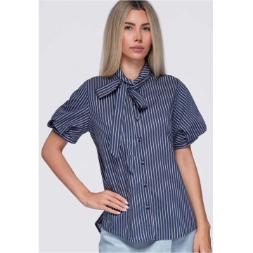 Camasa de dama cu guler inalt si maneci scurte - croiala lejera si nasturi OW-SH-E0067 - Bleumarin