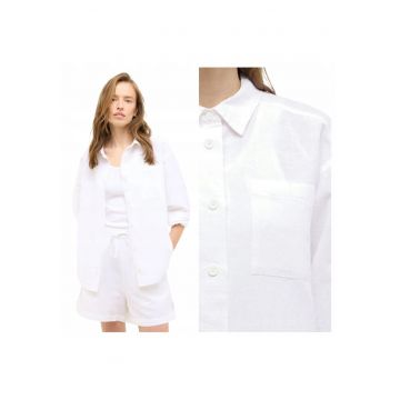 Camasa de dama -  Marimea 38 - Alb - Stil Willow - Croiala regulara dreapta - Inchidere clasica cu nasturi - Material de vara premium din bumbac 75% si in 25% respirabil si confortabil
