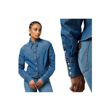 Camasa De Dama -  Marimea Xxl - Albastru - Femme Peplum Shirt - Croiala Slim Fit - Model Conic - Capse - Material 100% Bumbac