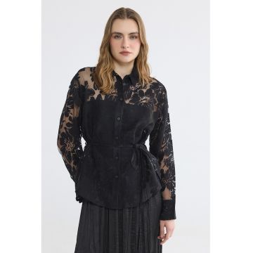 Camasa de plasa cu model floral - Negru