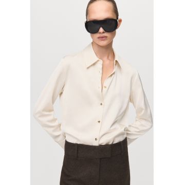 Camasa de satin cu maneci lungi - Alb fildes
