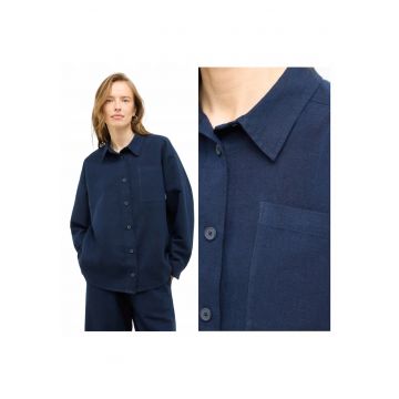 Camasa de vara pentru femei -  Marimea 36 - Bleumarin - Stil Willow - Croiala lejera Relaxed Fit - Inchidere eleganta cu nasturi - Bumbac 75% si in 25% - Prevazuta cu 1 buzunar frontal practic