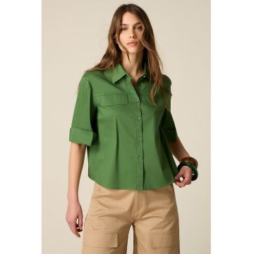 Camasa din amestec de bumbac cu buzunar - Verde