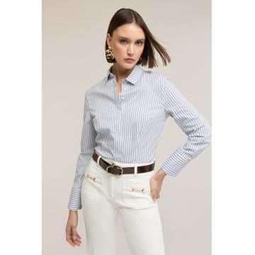 Camasa din amestec de bumbac cu model in dungi ' - Albastru deschis