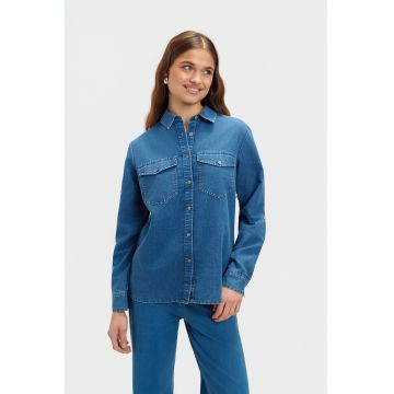 Camasa din chambray cu buzunare pe piept - Albastru deschis