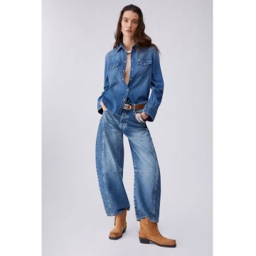 Camasa din chambray cu capse - Albastru