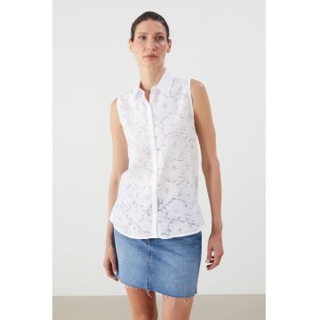 Camasa din dantela cu model floral - fara maneci - Alb optic