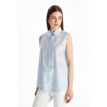 Camasa din dantela cu model floral - fara maneci - Albastru pastel