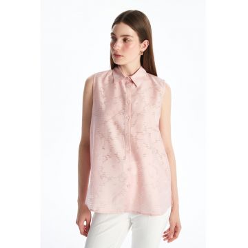 Camasa din dantela cu model floral - fara maneci - Roz pastel