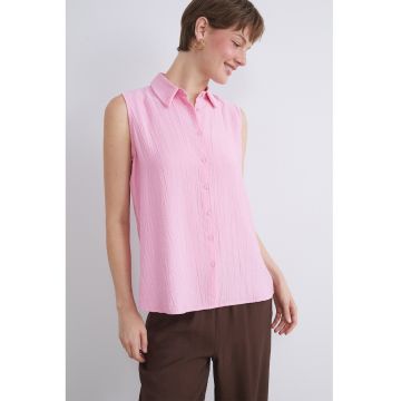 Camasa fara maneci cu guler clasic - Roz pastel