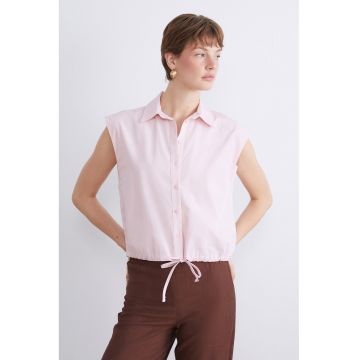 Camasa fara maneci cu poplin si snur - Roz
