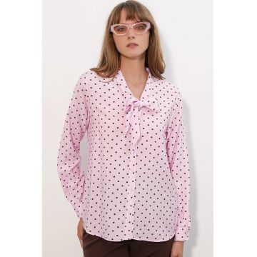 Camasa Femei  Casual - Roz pudrat - 80% viscoza - 20% nailon - Maneca lunga - Buline