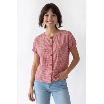 Camasa Femei -  Gingham - rosu - Bumbac|Poliester - Maneci scurte - Regular fit