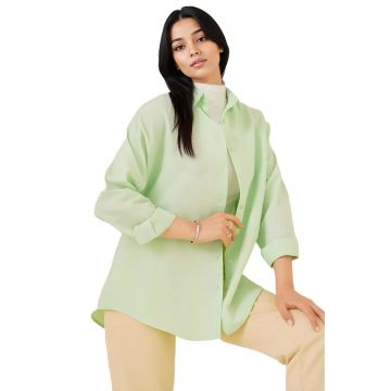 Camasa HiCCUP din poplin - croiala lejera - verde padure - bumbac/ poliester