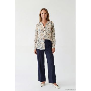 Camasa lejera cu model floral - Portocaliu/Verde pal/Albastru royal