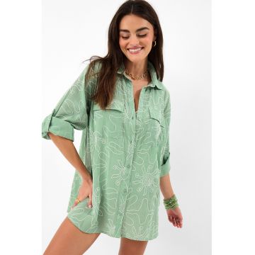 Camasa lejera cu model si buzunare cu clapa - Alb/Verde menta