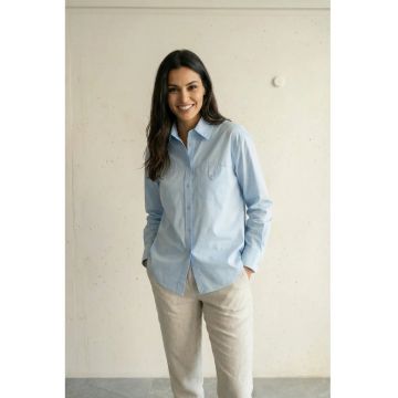 Camasa lunga din bumbac  albastru - croiala regular fit - maneci lungi - texturata