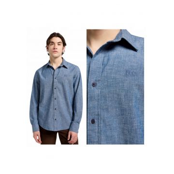 Camasa Pentru Barbati -  Marimea M - Albastru - Patch Shirt - Croiala Regular Fit - Model Drept Regular - Inchidere Nasturi - 100% Bumbac