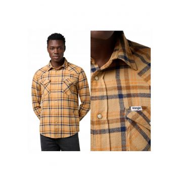 Camasa Pentru Barbati -  Marimea M - Maro - Western Shirt - Croiala Regular Fit - Model Drept Regular - Nasturi - 2 Buzunare