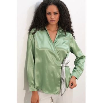 Camasa -  regular fit - detalii cu snur - verde salvie - poliester