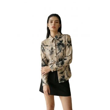 Camasa -  regular fit - maneci lungi - bej natural/negru - bumbac si poliester