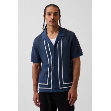 Camasa relaxed-fit cu perforatii - Albastru inchis