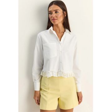 Camasa scurta  bumbac si poliester - alb - croiala regular - maneci lungi - guler clasic -