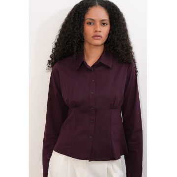Camasa scurta  cambrata - mov - bumbac si poliester - maneci lungi - guler clasic