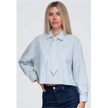 Camasa scurta de dama cu guler clasic si maneci lungi OW-SH-E0069 - Albastru