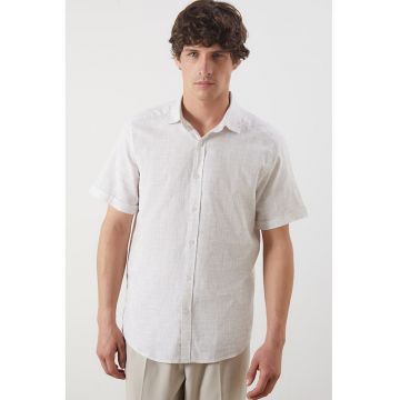 Camasa slim-fit din bumbac cu maneci scurte - Alb murdar