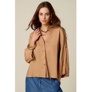 Camasa supradimensionata din amestec de in - Maro camel