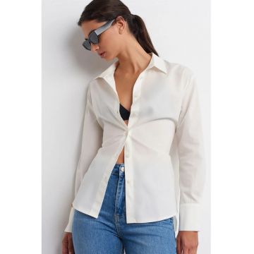 Camasi dama -  camasa din poplin de bumbac - alb - detalii cu snur - maneca lunga