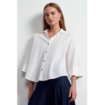 Camasi dama -  camasa din poplin de bumbac - croiala lejera - alb