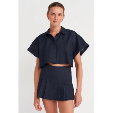 Camasi dama -  camasa scurta bleumarin - casual - lejer - cu nasturi - 63% poliester