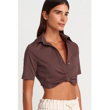 Camasi dama -  camasa scurta - casual - maro mocha inchis - 70% bumbac - 26% nailon - 4% elastan -