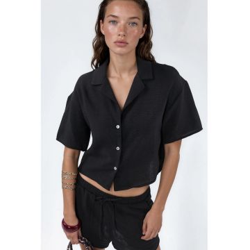 Camasi dama -  camasa scurta - casual - negru - poliester