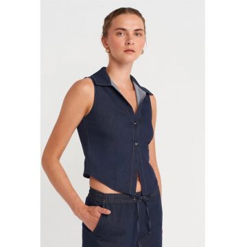 Camasi dama -  camasa scurta fara maneci - casual - albastru marin - poliester-viscoza-elastan