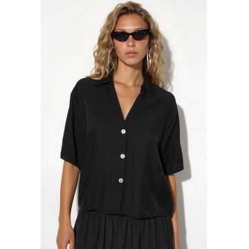 Camasi dama -  camasa scurta - relaxata - neagra - poliester