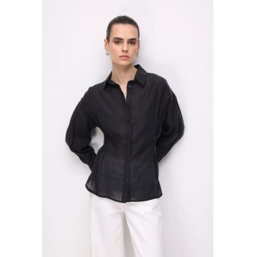 Camasi dama -  camasa texturata cu nasturi - negru - fabricat din poliester