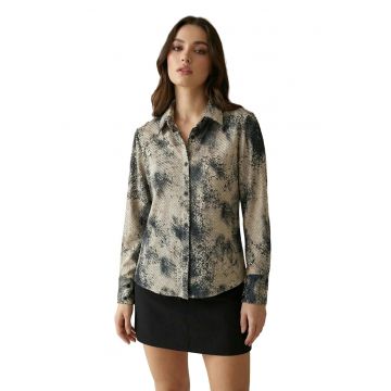 Camasi dama -  regular fit - imprimeu sarpe - bej/bleumarin - bumbac-poliester