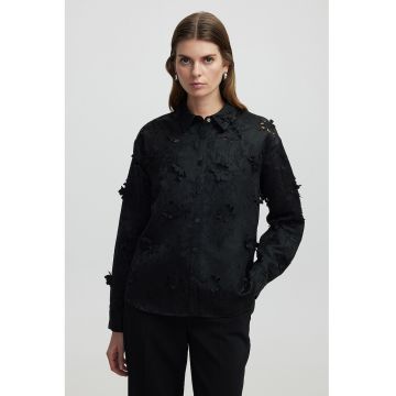 Camasa cu aplicatie florala - Negru carbon