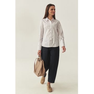 Camasa cu maneci lungi si model cu inimi - Alb optic/Roz