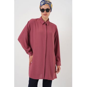 Camasa dama HiCCUP - supradimensionata - cu maneca lunga - roz - textil