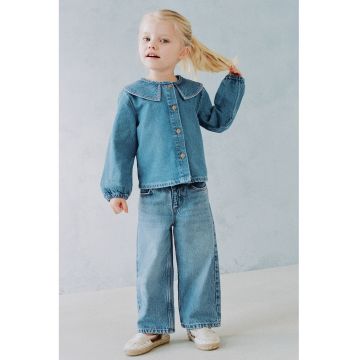 Camasa din denim cu guler supradimensionat - Albastru deschis
