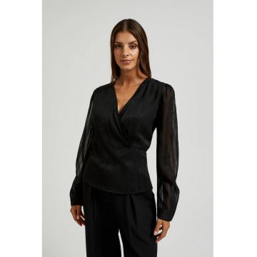 Camasa eleganta neagra cu decolteu in V - Alb