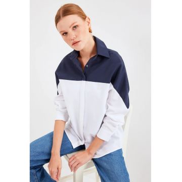 Camasa HiCCUP supradimensionata din poplin - cu blocuri - Bleumarin