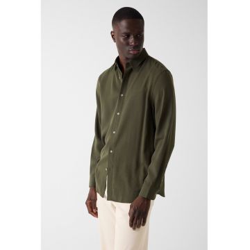 Camasa relaxed fit din lyocell - Verde stins