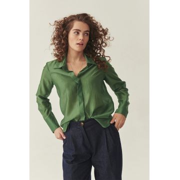 Camasa uni cu aspect satinat - Verde irlandez