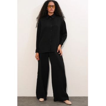 Camasi dama -  camasa cu maneca lunga - casual - negru - poliester-viscoza