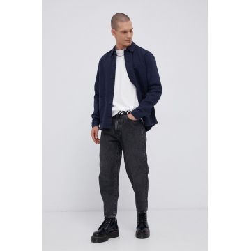 !SOLID Cămașă din bumbac bărbați, culoarea albastru marin, cu guler clasic, regular